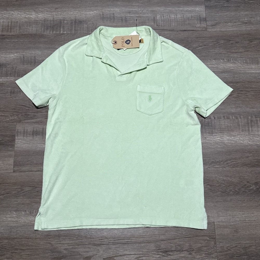 Polo Ralph Lauren Mineral Dyed Terry Polo Shirt Green Men's Size Medium M NEW